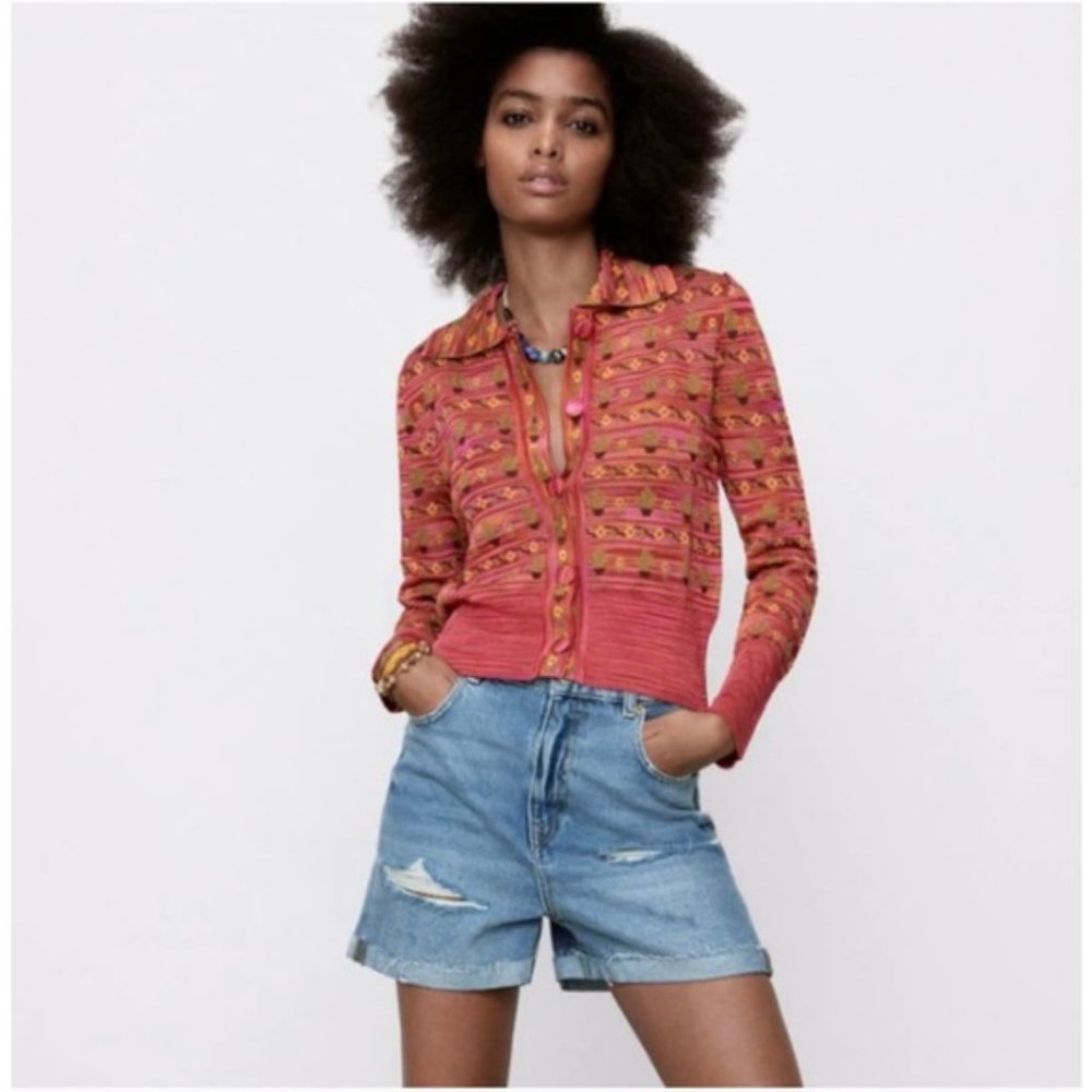 Zara KNIT JACQUARD JACKET - Picture 1 of 3